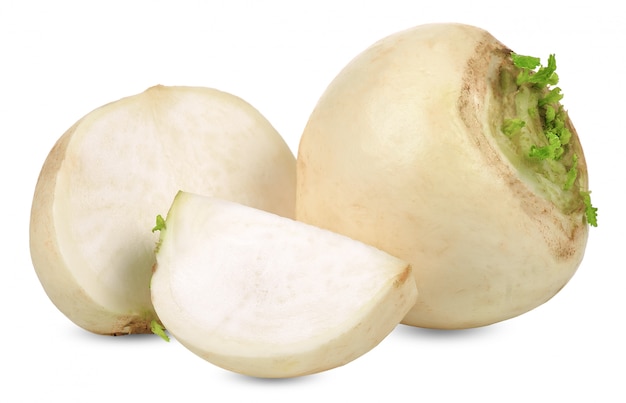 White turnips isolated on white clipping path