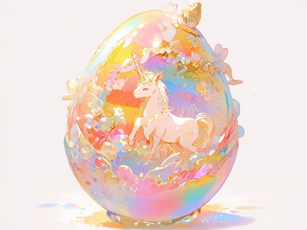 Photo a white unicorn is standing in front of a large bubble with the words unicorn on it