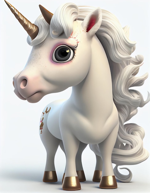 A white unicorn with a black eye and a red spot on the tail.