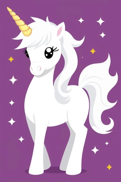 Photo a white unicorn with a purple background and stars