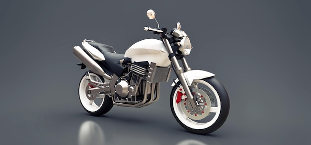 White urban sport twoseater motorcycle on a gray background 3d illustration