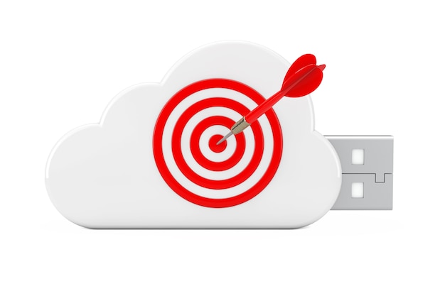 White Usb Flash Drive in Cloud Shape with Darts Target on a white background. 3d Rendering