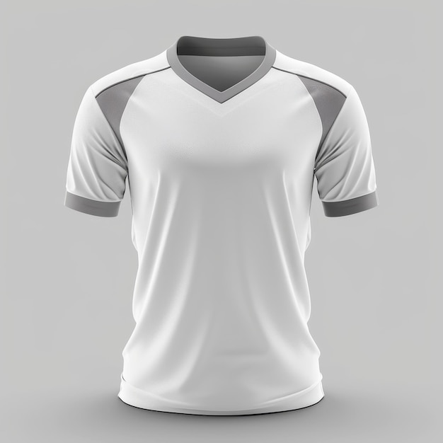 Photo white v neck t shirt mockup with grey trim