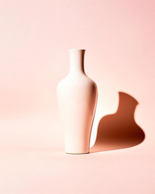 Photo white vase casting a shadow on a pastel pink background