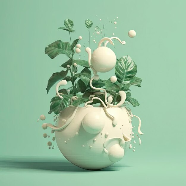 Photo a white vase filled with green plants on top of a table