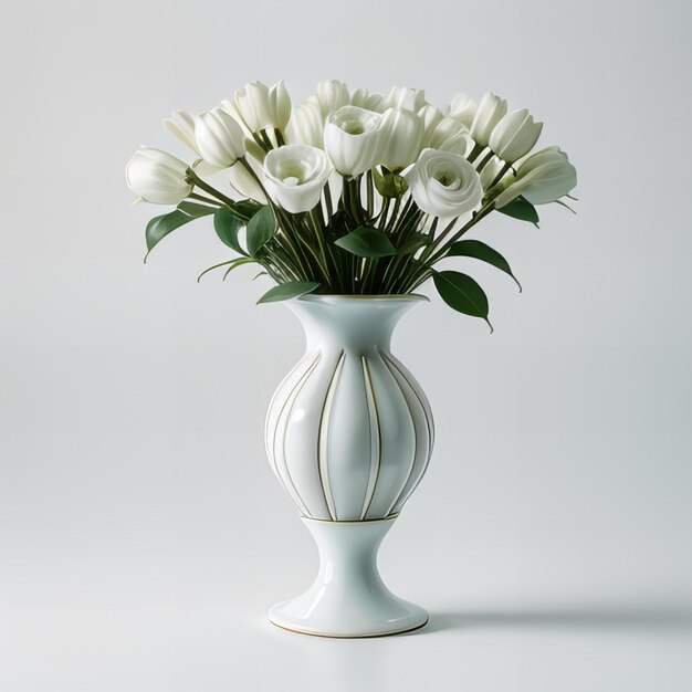 Photo a white vase with a bunch of white flowers in it