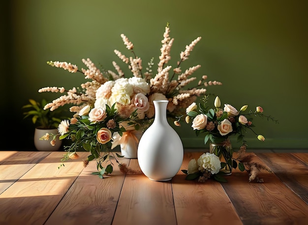 Photo white vase with dried hydrangeas