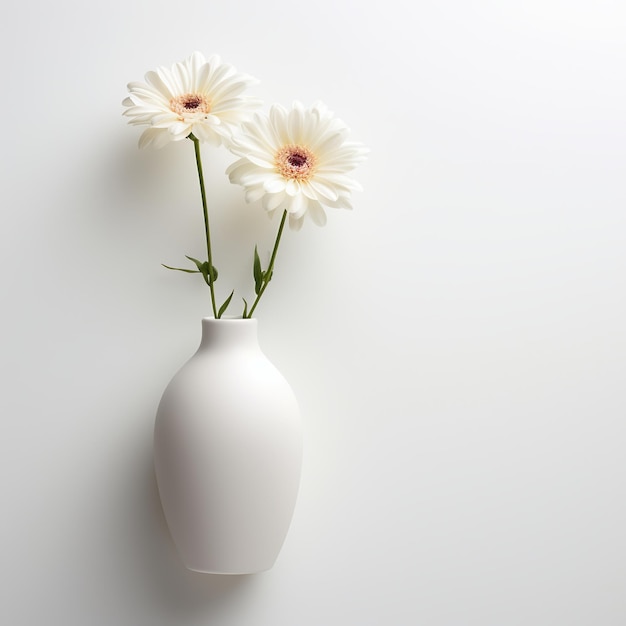 Photo a white vase with flowers in it and the word daisies on the bottom