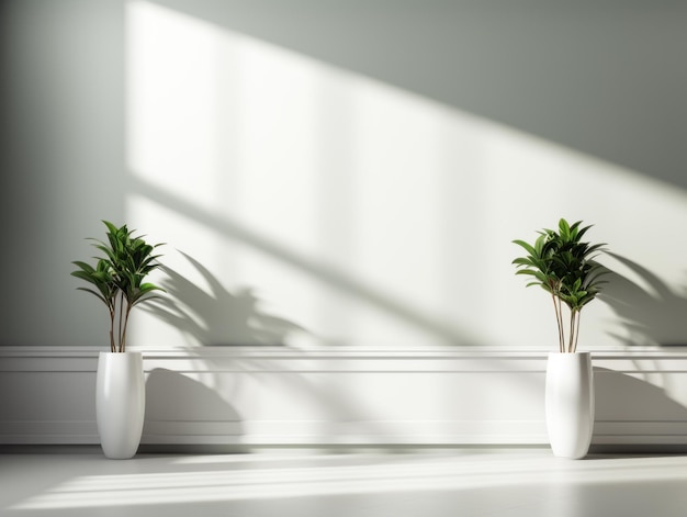 White vase with houseplant on white floor Generative AI