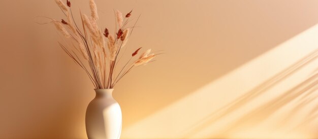 Photo white vase with pampas grass on a light background with shadows