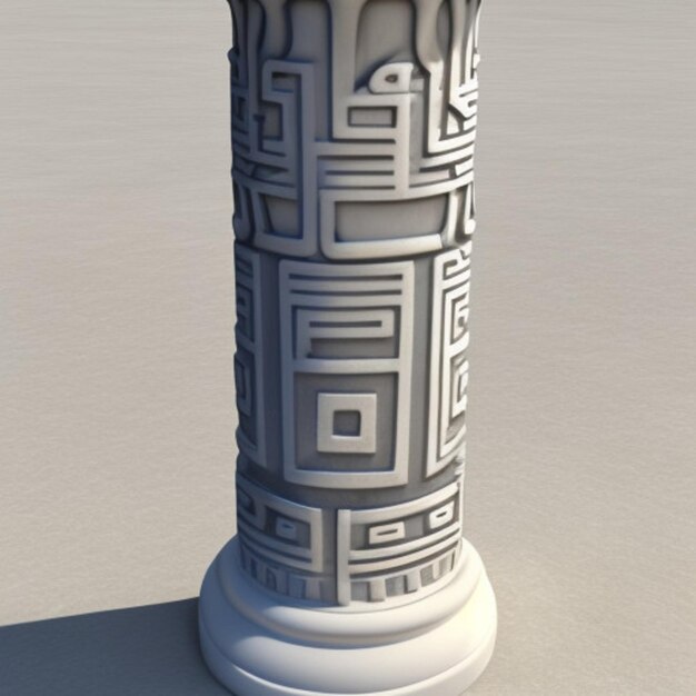 a white vase with a pattern of squares and a design on it