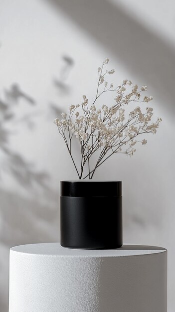 Photo a white vase with a plant in it and a white vase with a white flower in it