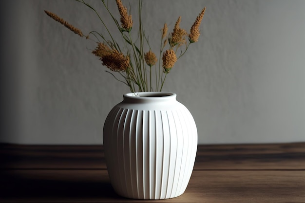 White vase with a wood background isolated minimalist vase dried flower product development Simplicity Object pottery vase Modern home furnishings