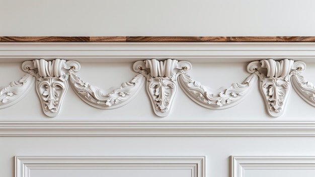 white victorian style wall with wooden molding Generative Ai