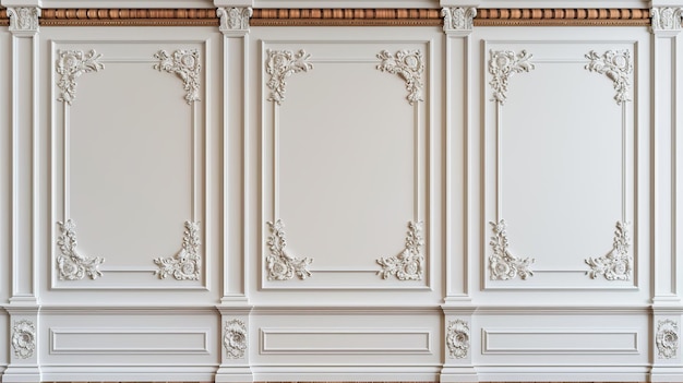 white victorian style wall with wooden molding Generative Ai