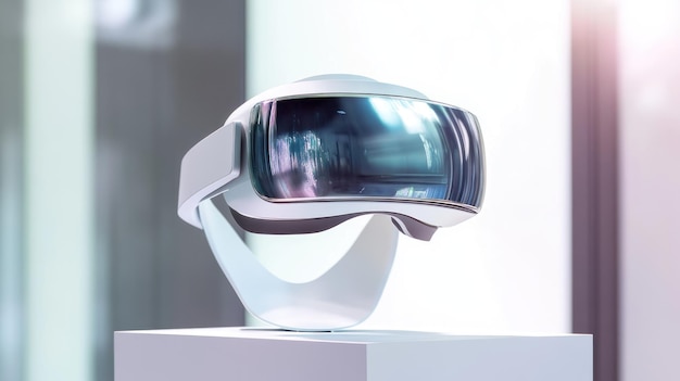 Photo white virtual reality headset displayed on a white platform