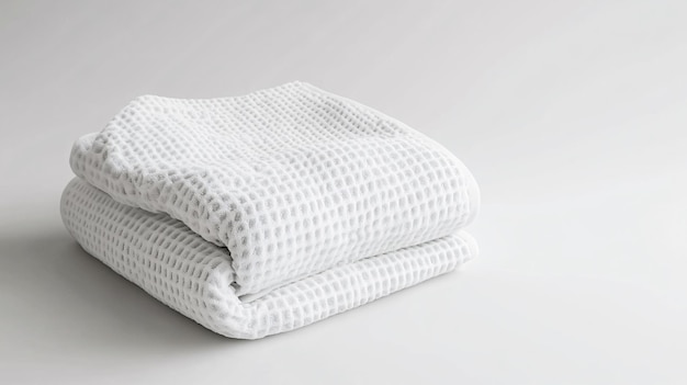 Photo white waffle weave blanket folded on a white background