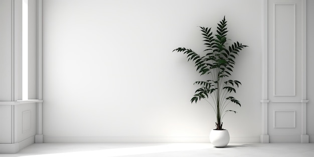 white wall minimalist interior background plants decoration