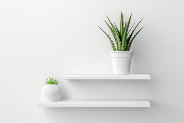 Photo white wall shelve planter pottery shelf