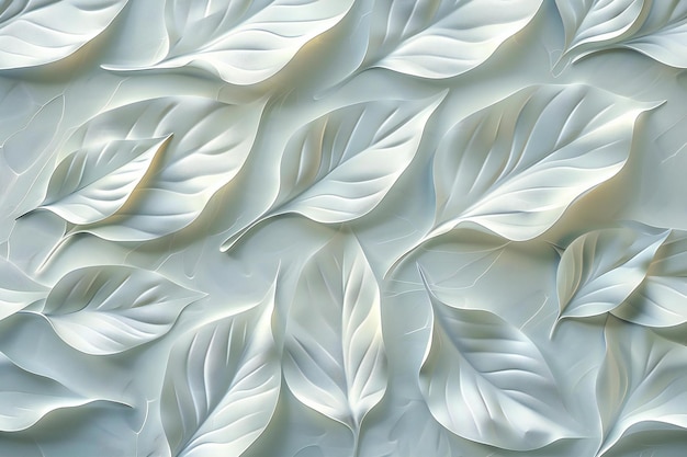 White wall with abstract leaf pattern seamless texture for wallpaper or decoration