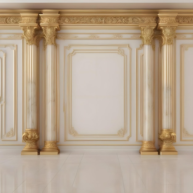 a white wall with gold trim and a picture of a gold and white wall.