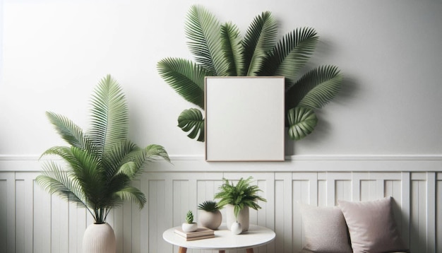 Photo a white wall with a plant and potted plants on it