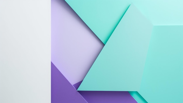 A white wall with a purple and green triangle design.