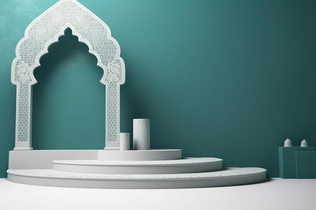 A white wall with a white arch and a white arch with a design on it.