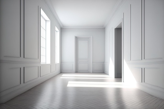 White walls and parquet flooring can be seen in this empty room scenario