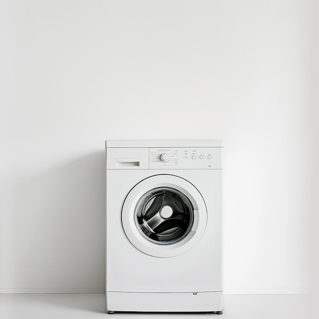 a white washing machine with the word quot stenciled quot on the front