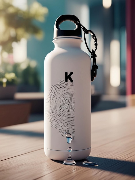 Photo a white water bottle with the letter k on it