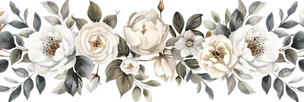 White Watercolor Flower Artistic Floral Illustration for Wedding or Greeting Card