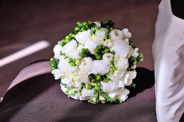 White wedding bouquet on background