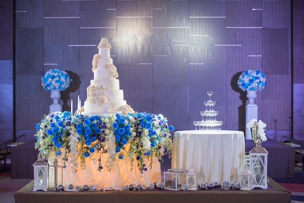 White wedding cake with flower