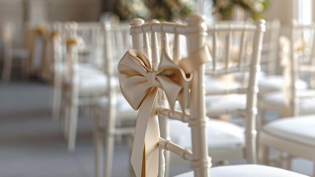 Photo white wedding chairs with bows elegant and classy decor