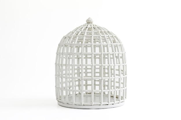 Photo white wicker bird cage