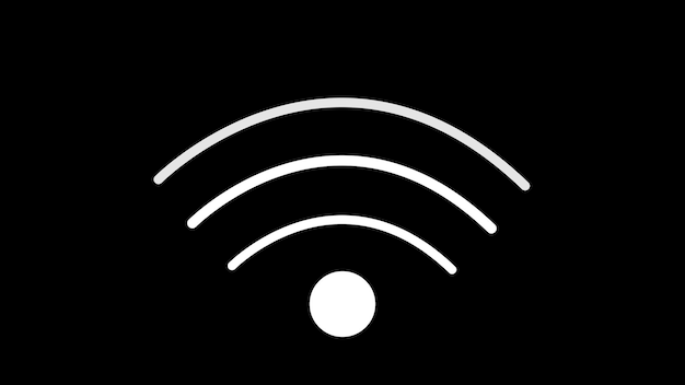 White WiFi signal icon on a black background