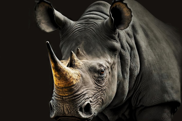 White wild rhinoceros looking at camera isolated headshot portrait