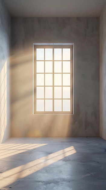 Photo white window with shadow on the wall and wooden floor in the room