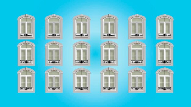 White windows on pastel blue background Architectural concept with pastel tones