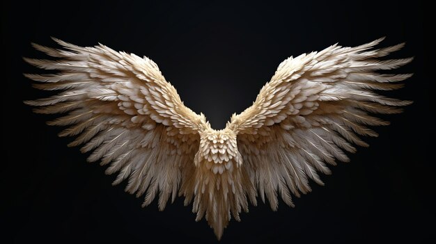 White wings of an angel on a black background closeup