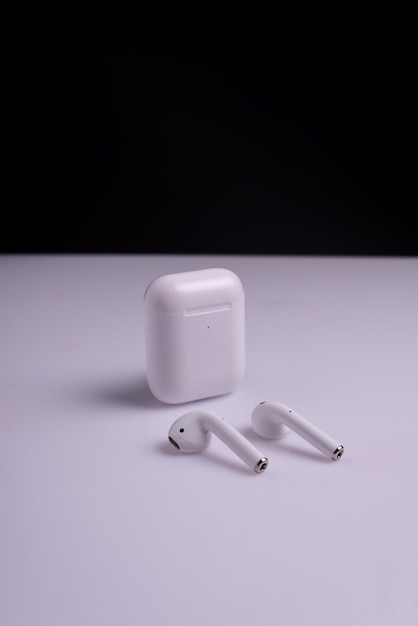 White wireless headphones in box on white background