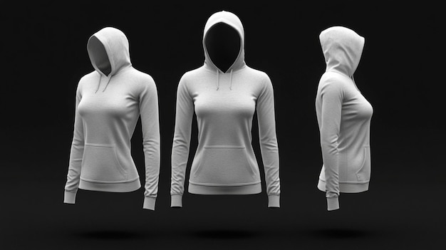 White women39s hoodie with a hood front side and back views for mockup style