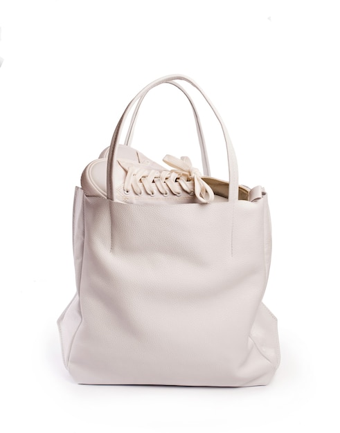 White womens bag. Isolated on a white background. Front view.