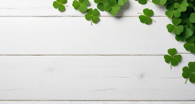 a white wooden background with a green leaf clover on it