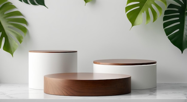 white and wooden containers on a marble table