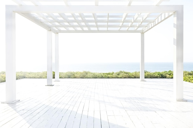 White Wooden Pergola with Ocean View