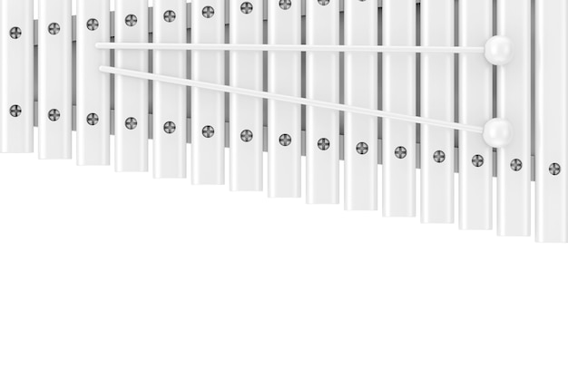 White Wooden Xylophone with Mallets Nockup in Clay Style on a white background. 3d Rendering