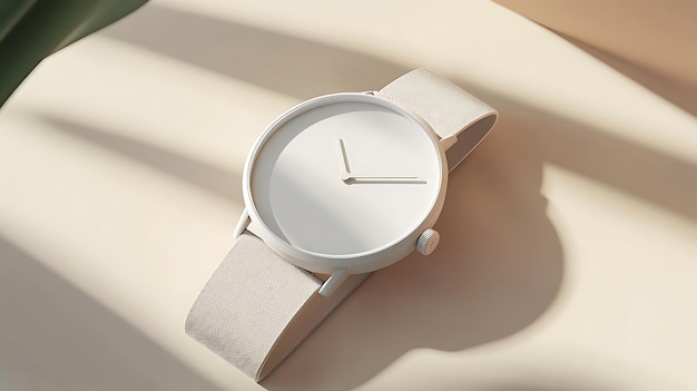 Photo white wristwatch with beige band in sunlight