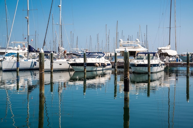 White yachts in the port are waiting Rimini Italy